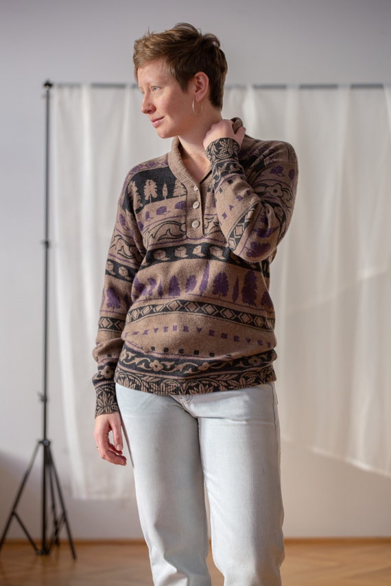 Vintage KRIZIA Novelty Pattern Sweater in Taupe B… - image 4