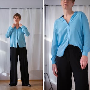 Vintage 100% Wool Wide Leg Trousers in Black for Women | Size XL | René Lezard Minimal Tailored Plus Size Long Pants NVS1485
