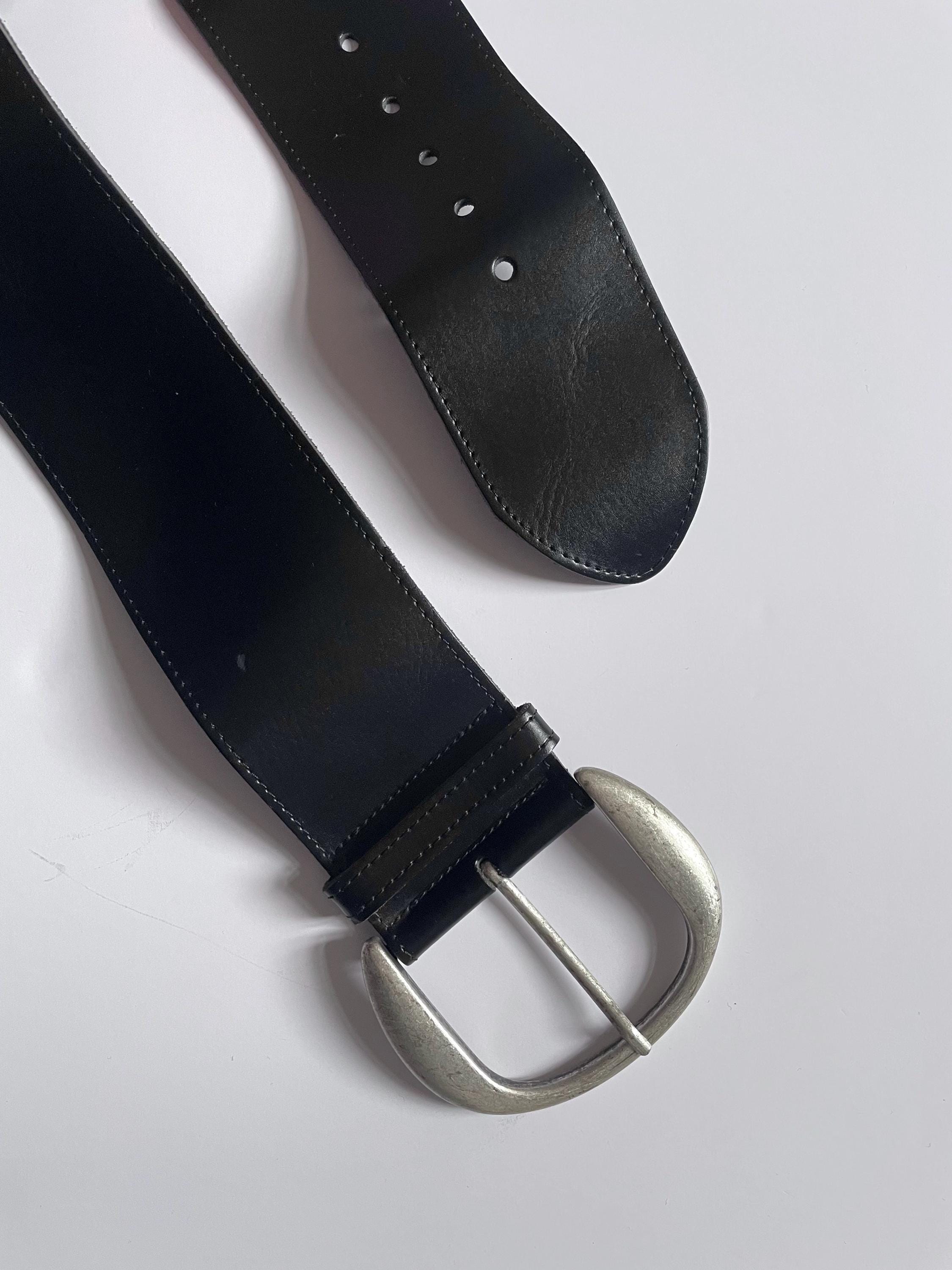Italian Vintage Maxi Leather Belt in Black for Women | Large  display picture 3