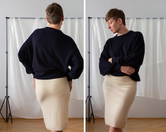 Vintage Yves Saint Laurent Wool Skirt in Cream for Women | Size S - M | YSL Knitted Straight Minimal Midi Skirt. Made in France NVS778