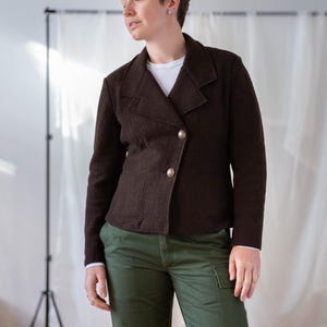 Vintage Boucle Wool Blazer: Chocolate Brown Double Breasted Jacket (Size M)