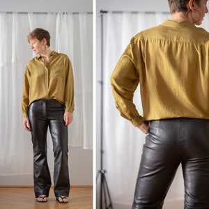 Vintage Genuine Leather Pants in Black for Women | Size M | Low Waist Bootcut Buttery Soft Long Leather Trousers. Made in Spain NVS863
