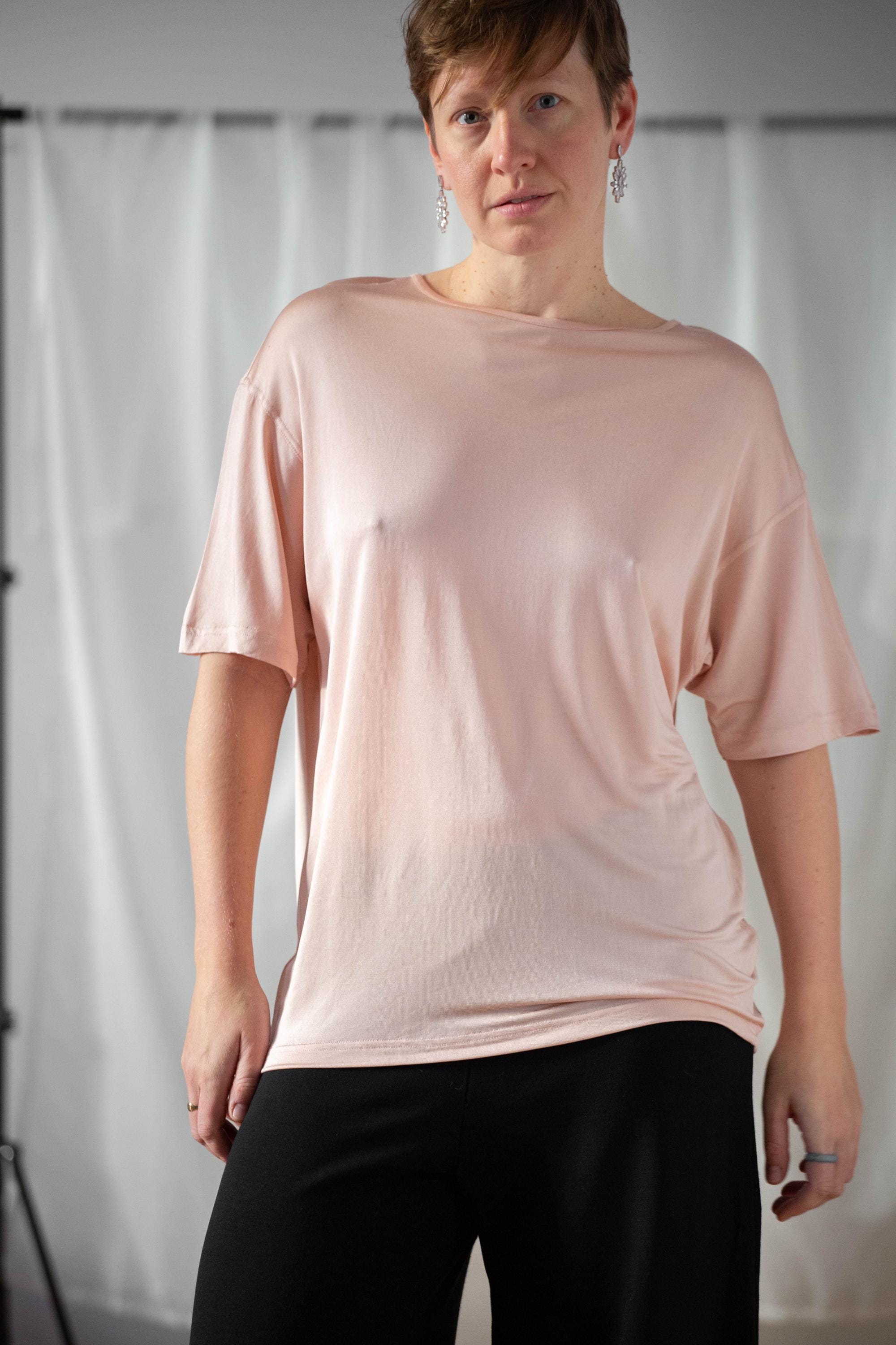 Vintage 100% Silk Top in Blush Pink for Women | Size XL