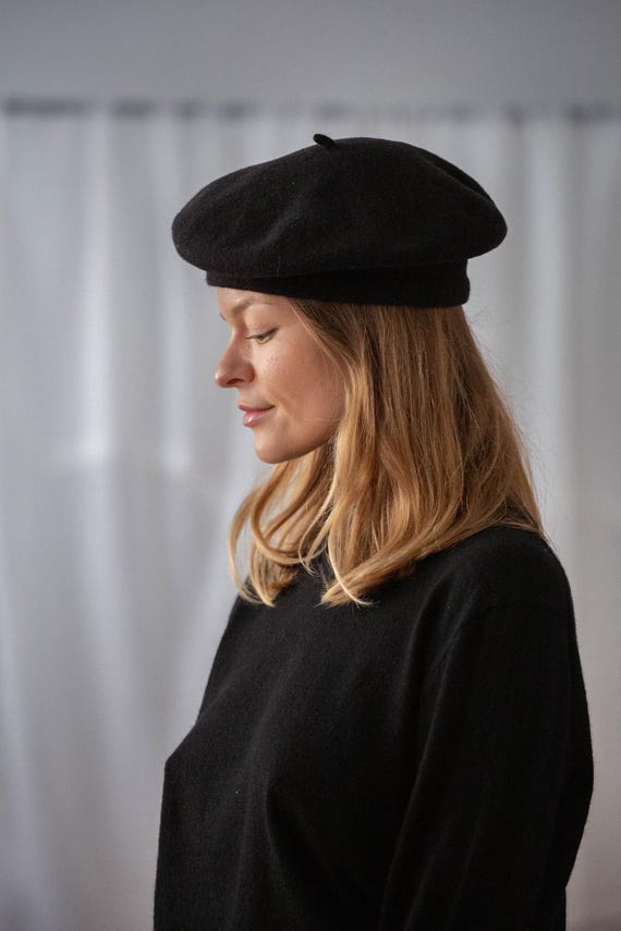 Vintage Woolmark Beret: Black Pure Wool (size M-L) - Etsy