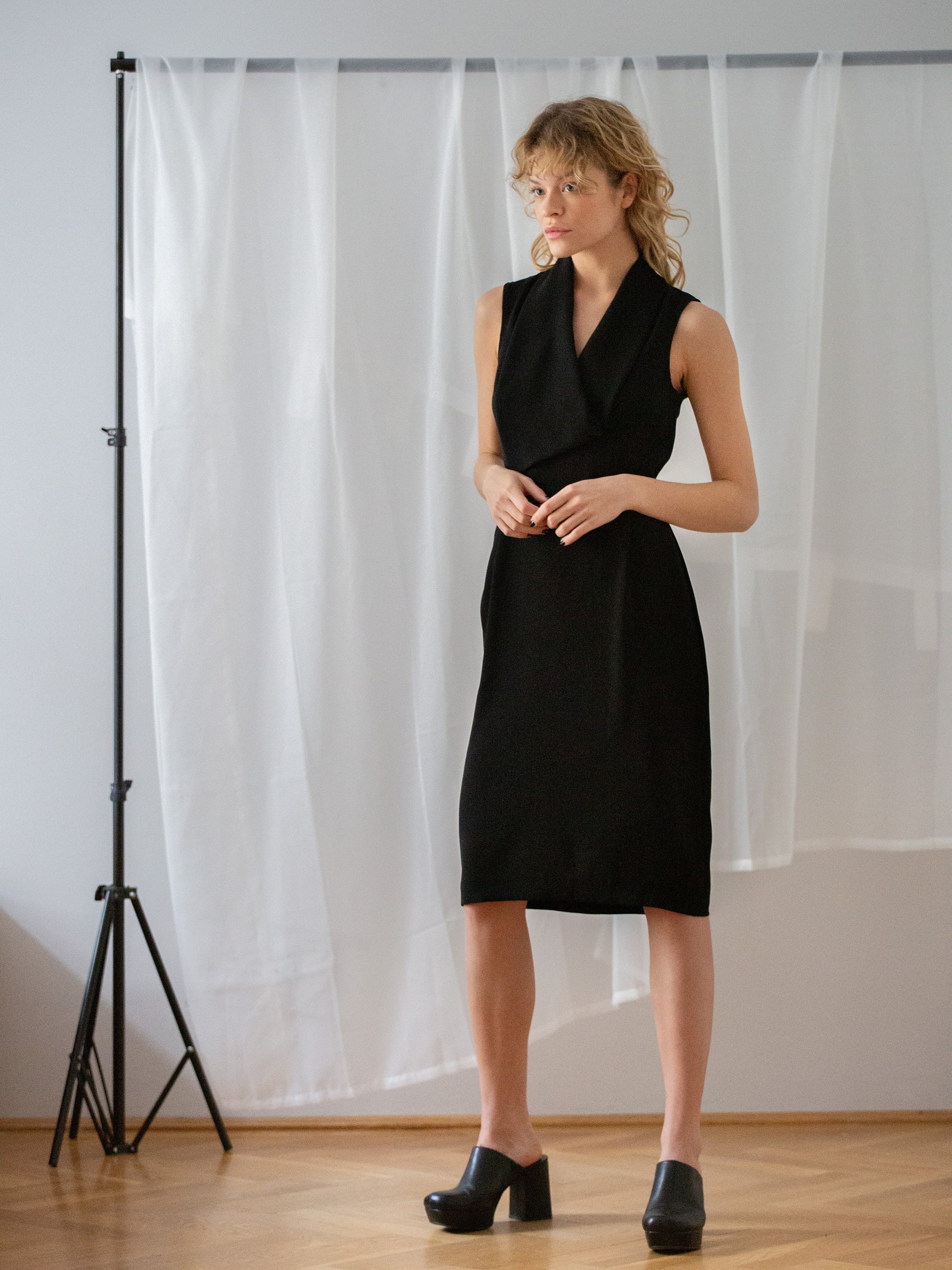 Vintage Max Mara Black Formal Midi Dress for Women | Size XS | Sleeveless  Knee Length Little Black Dress With Asymmetric Collar - Etsy