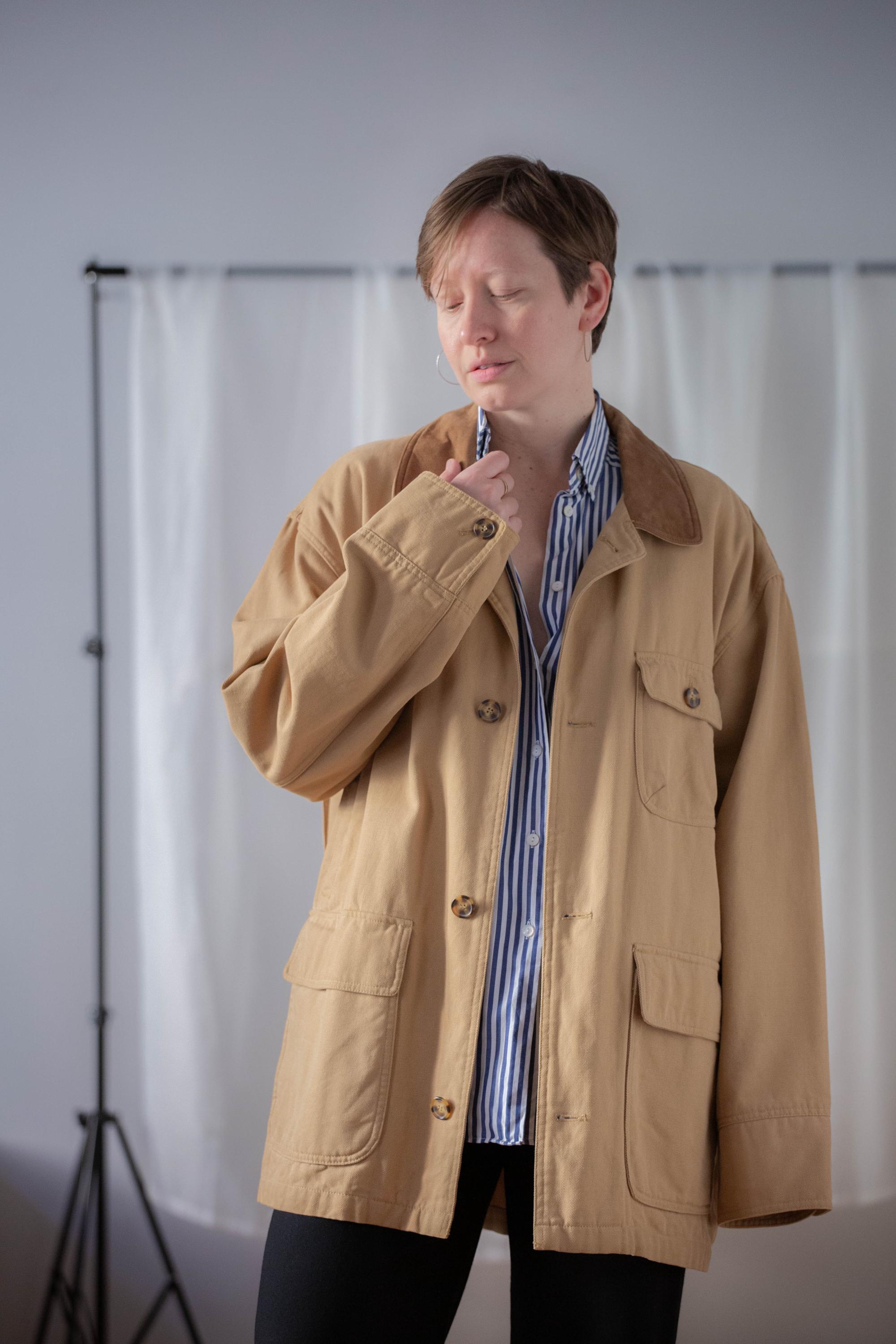 Vintage Sand Brown Cotton Canvas Field Jacket: Men's L-XL Leather