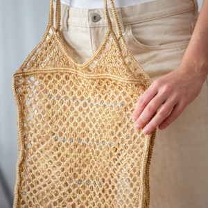 Vintage 1970s Natural Straw Market Bag with Short Handle Medium Size Open Weave Net Tote Bag in Beige. Accessories for Women NVS717 image 7