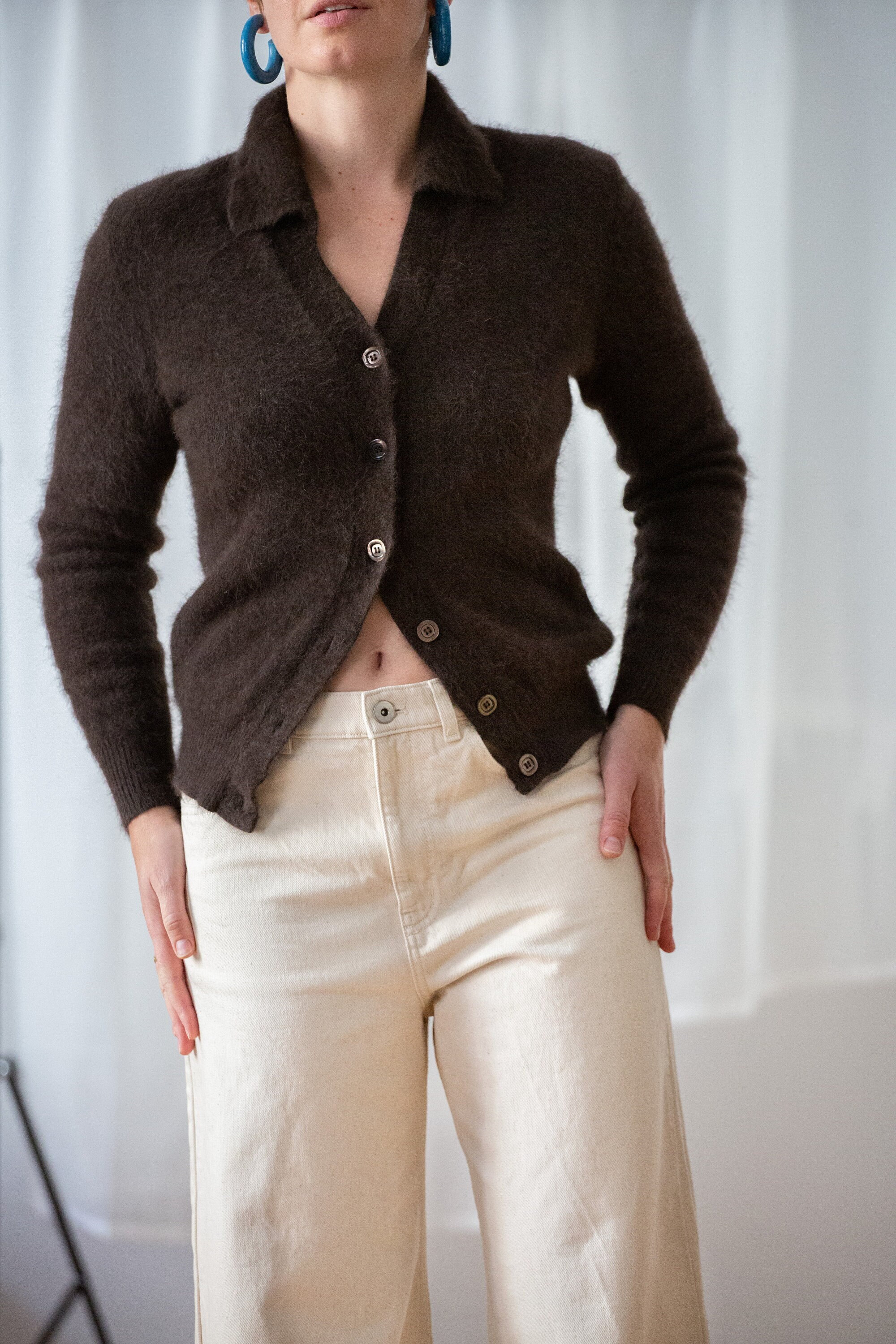 Vintage Fluffy Angora Cardigan in Chocolate Brown for Women