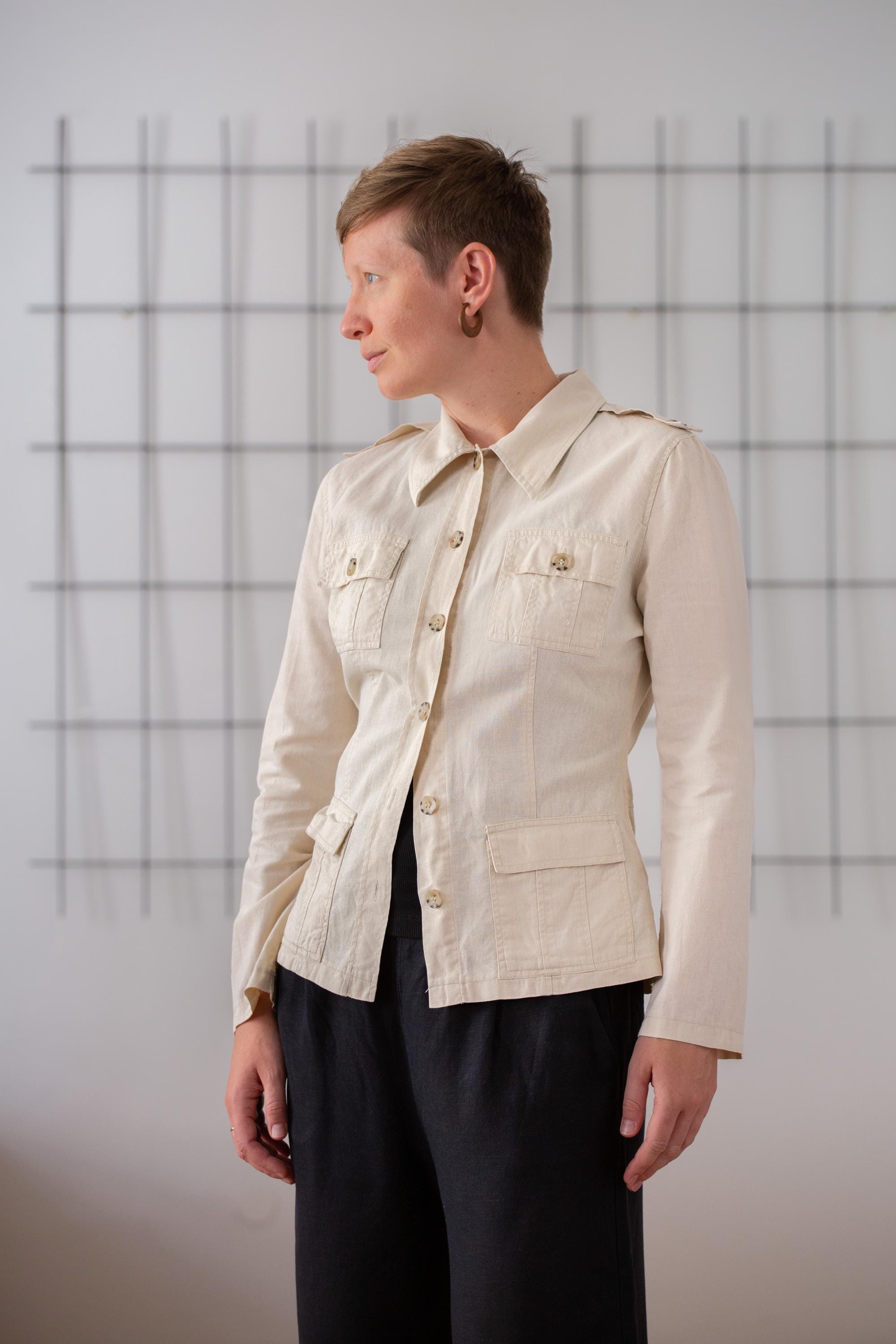 ジャケット・アウター louren twill no collar jacket beige Double Cloth Linen Collarless Jacket – La Garçonne