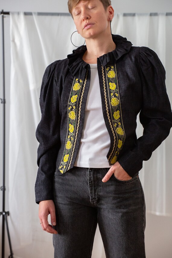 Vintage 100% Silk Folk Jacket with Puff Sleeves f… - image 5