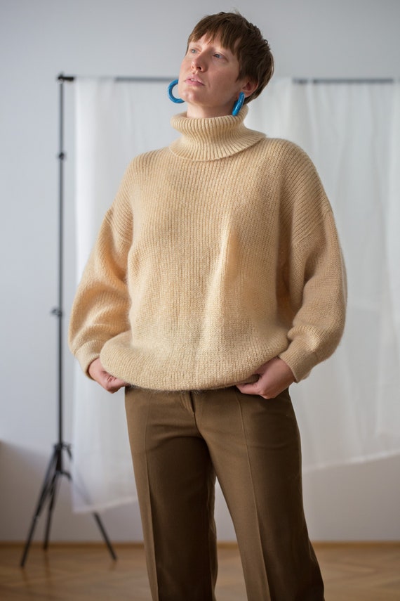 Vintage RODIER Ribbed Knit Kid Mohair Turtleneck S