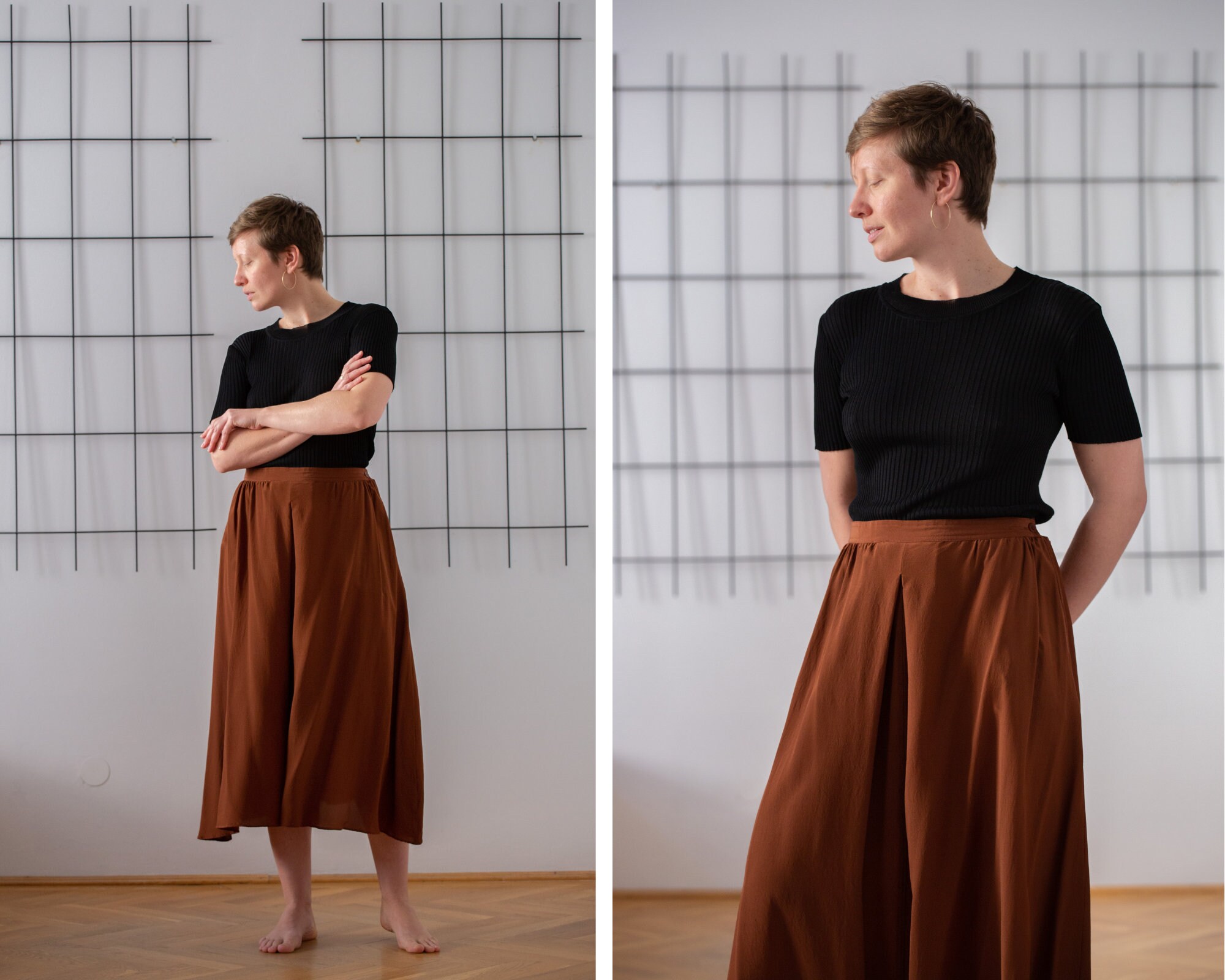 スカート BROWN SILK SKIRT Silk Brown Skirt Midi Women Trends Skirt 100% Real Silk Slip