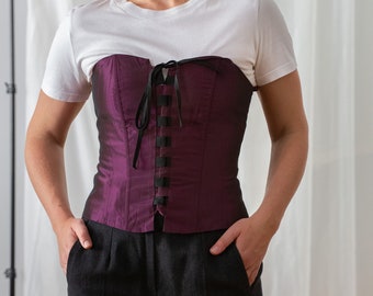 AUTHENTIC CORSET Gothic Black Satin Burlesque Goth Steampunk