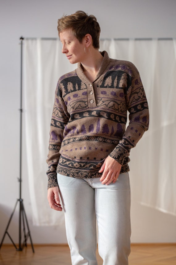 Vintage KRIZIA Novelty Pattern Sweater in Taupe B… - image 9