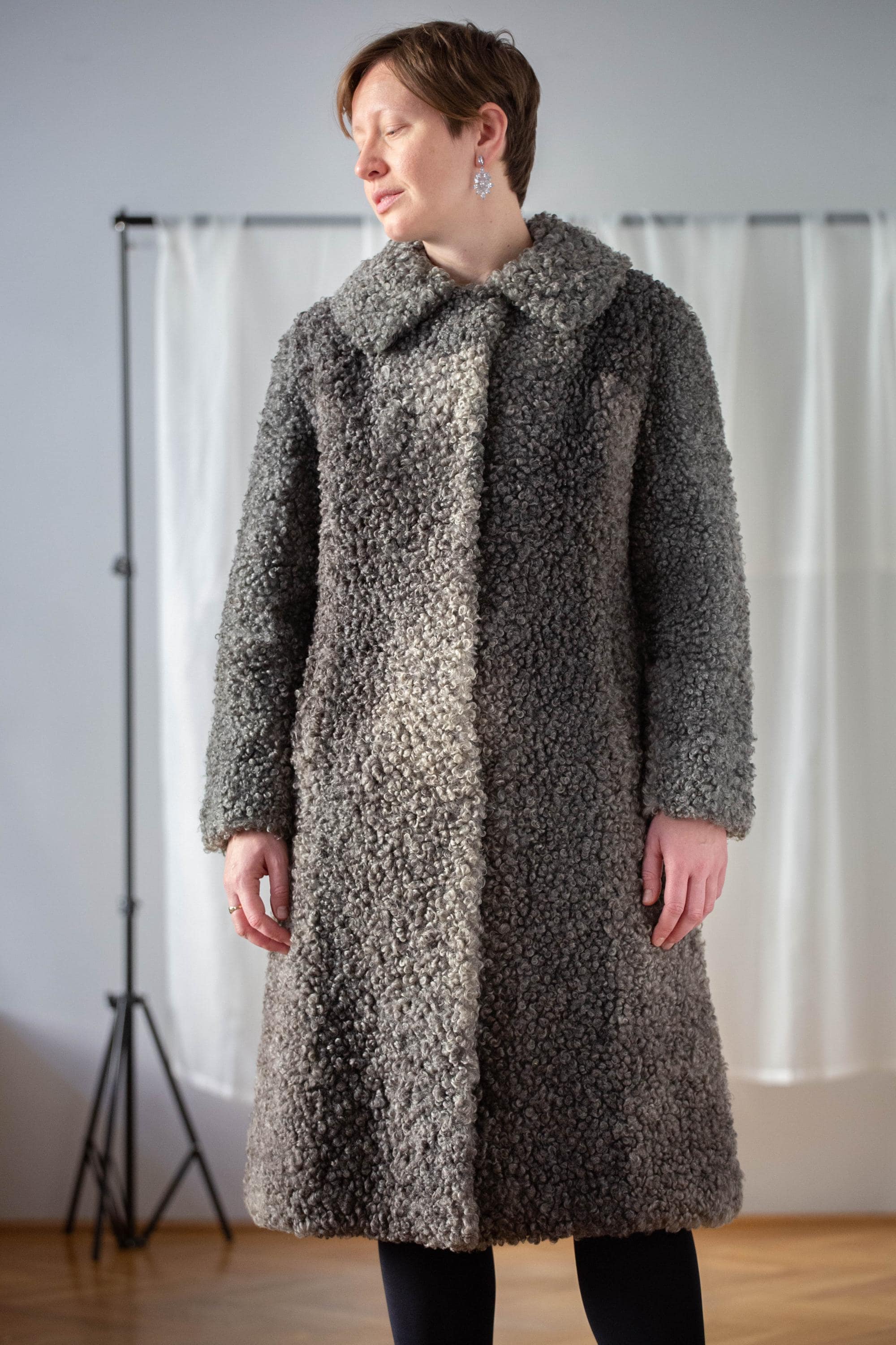 Oversized Grey Sheepskin Coat Long Grey Fur Coat Row Light Grey