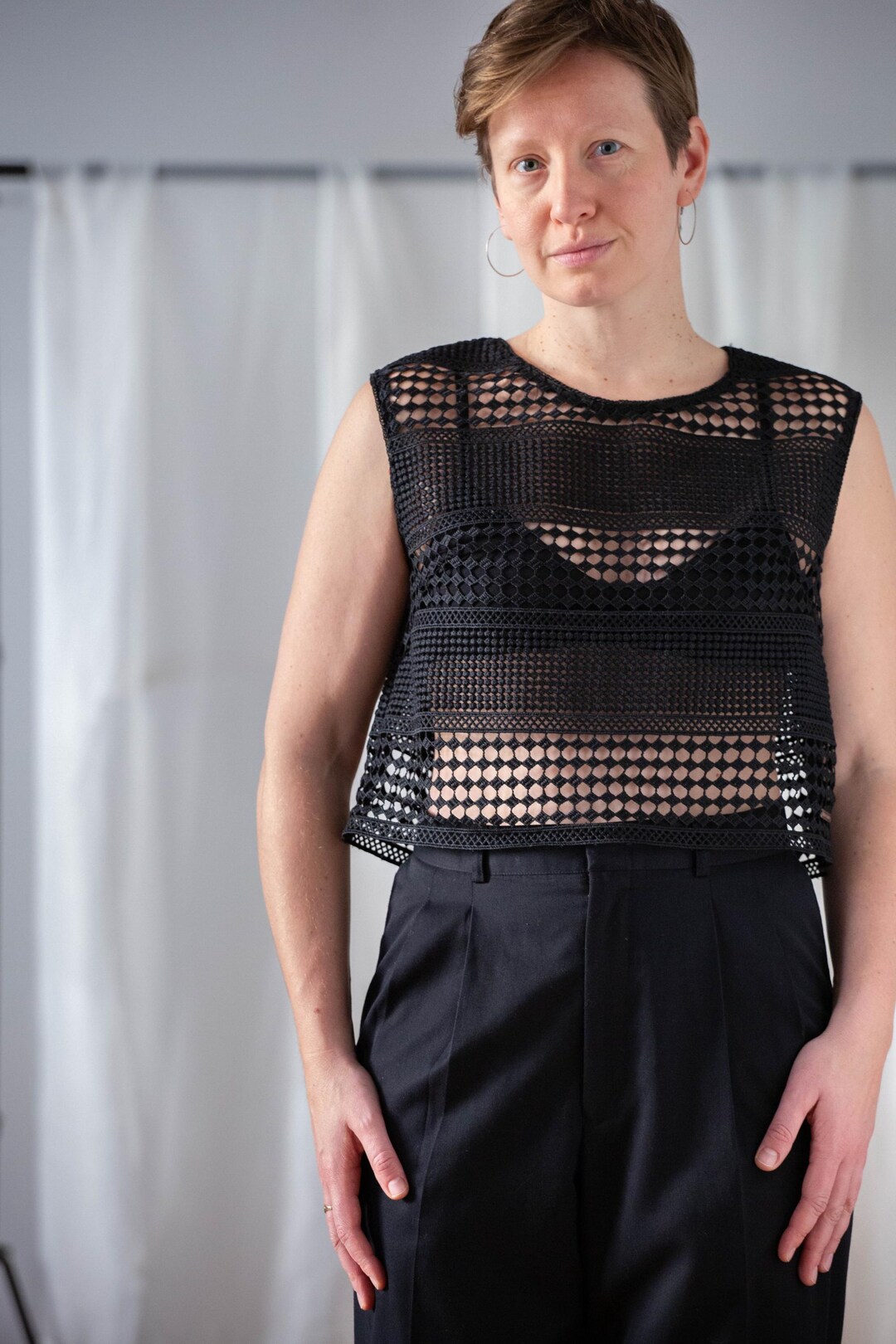 Vintage Black Lace Crop Top: Sleeveless Sheer Blouse (S-M) - Etsy