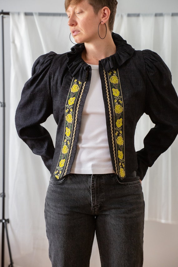 Vintage 100% Silk Folk Jacket with Puff Sleeves f… - image 9