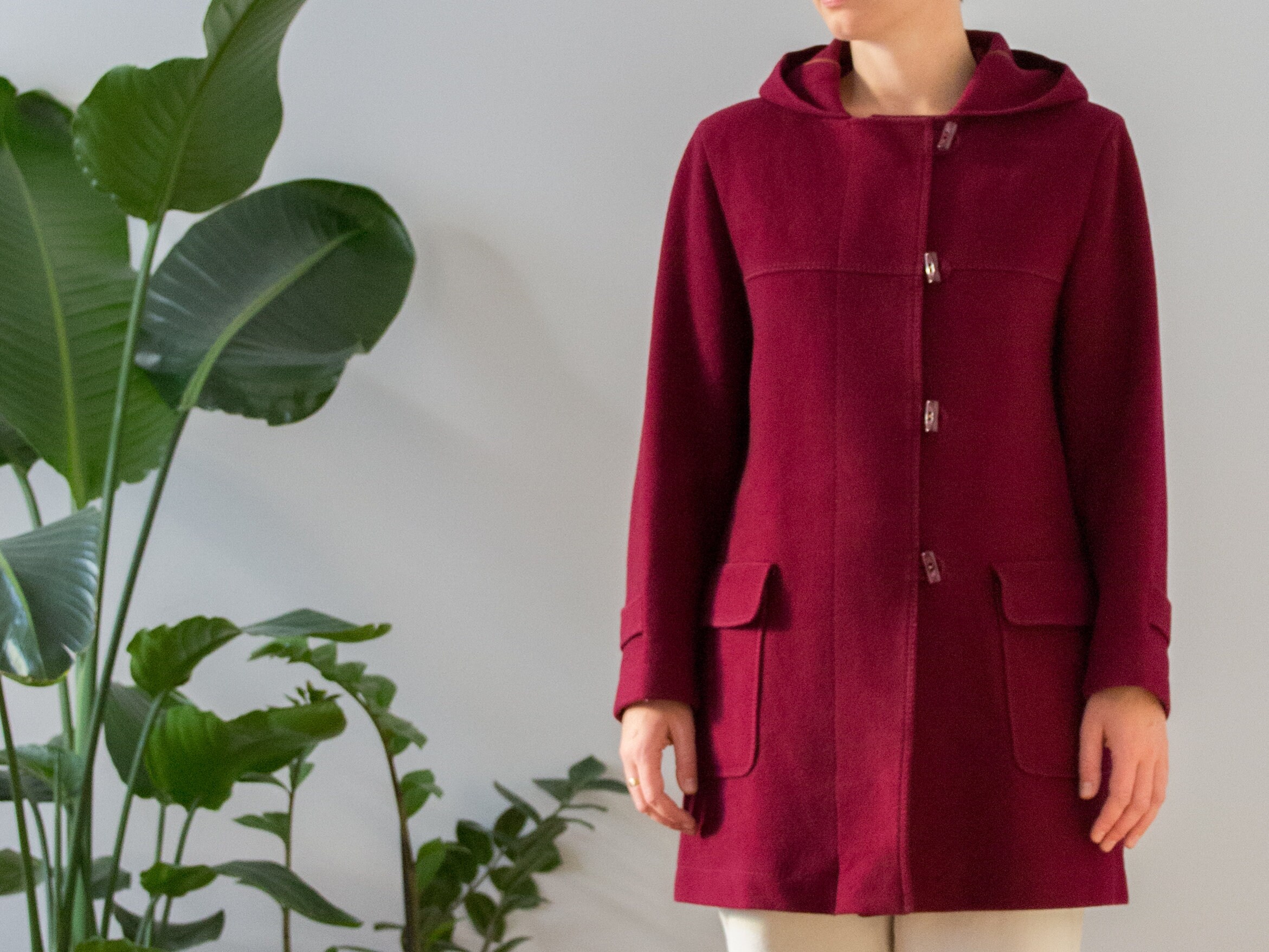 Women's Red Wool Duffle Coat with Hood - Jackets Expert