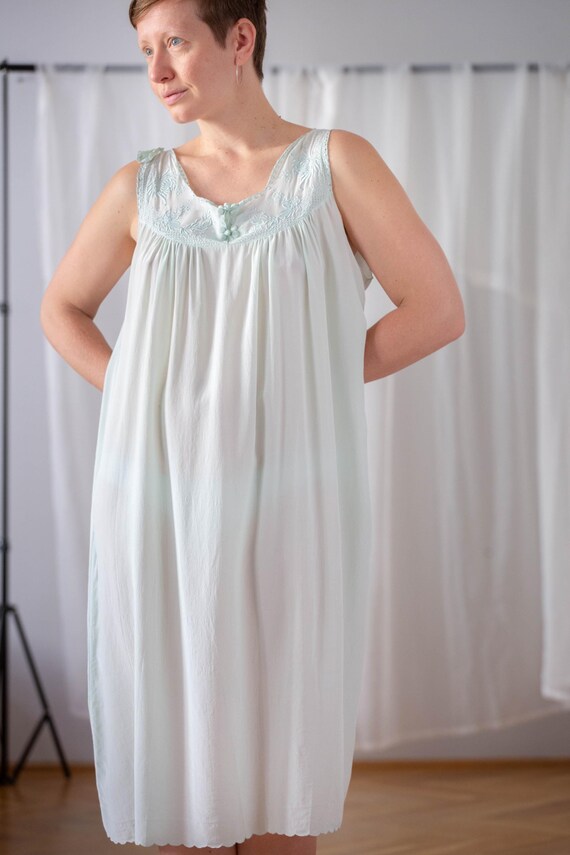 Vintage Pure Silk Nightdress in Light Turquoise With Floral Embroidery |  Free Size | Sheer Sleeveless Midi Nightgown Dress for Women NVS1343 - Etsy