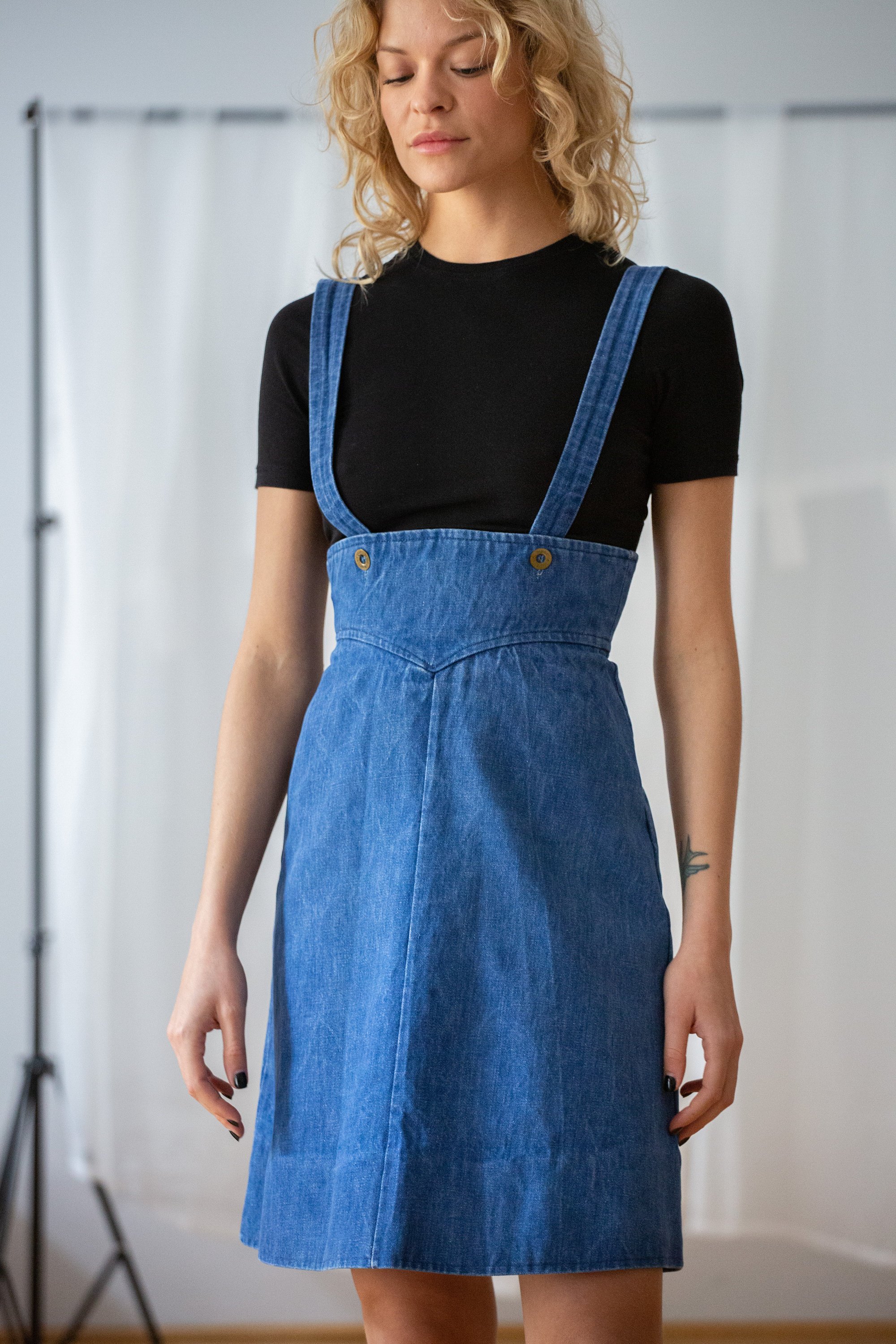 apron denim dress Free People Indigo Denim Apron Dress in Blue