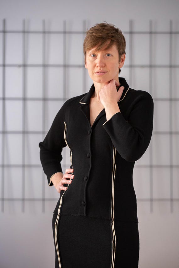 Vintage Pure Wool Knit Dress in Black for Women | Size M | 3/4 Sleeves  Knitted Collared Midi Dress With Contrast Trim. Fall Winter - Etsy Denmark