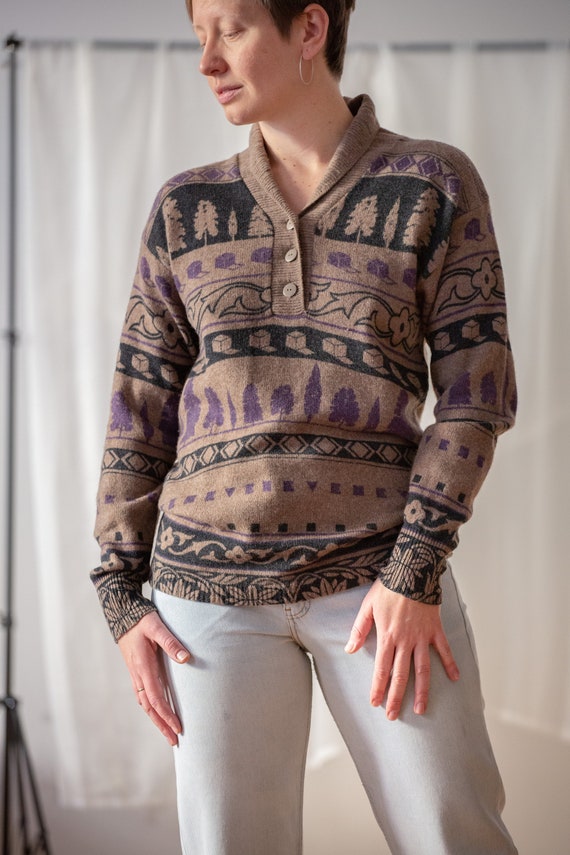 Vintage KRIZIA Novelty Pattern Sweater in Taupe B… - image 3