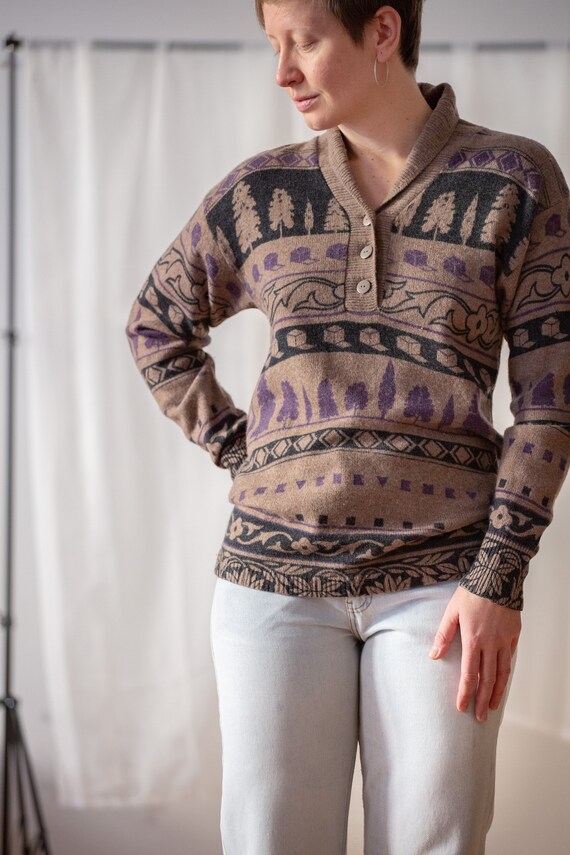Vintage KRIZIA Novelty Pattern Sweater in Taupe B… - image 8