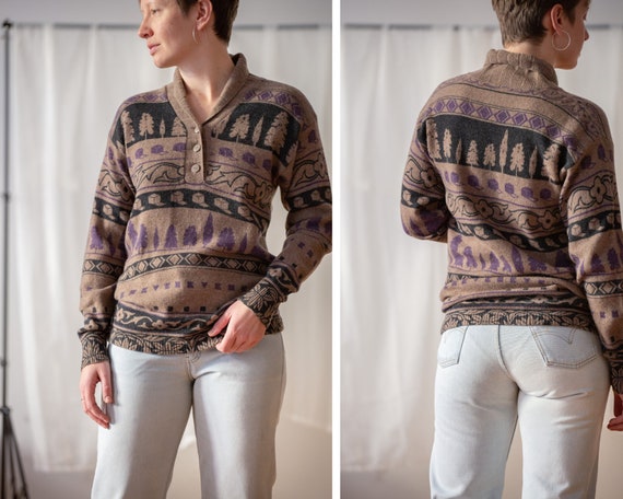 Vintage KRIZIA Novelty Pattern Sweater in Taupe B… - image 1