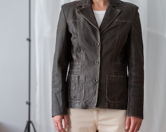 Vintage Nappa Leather Blazer: Faded Brown, Size M
