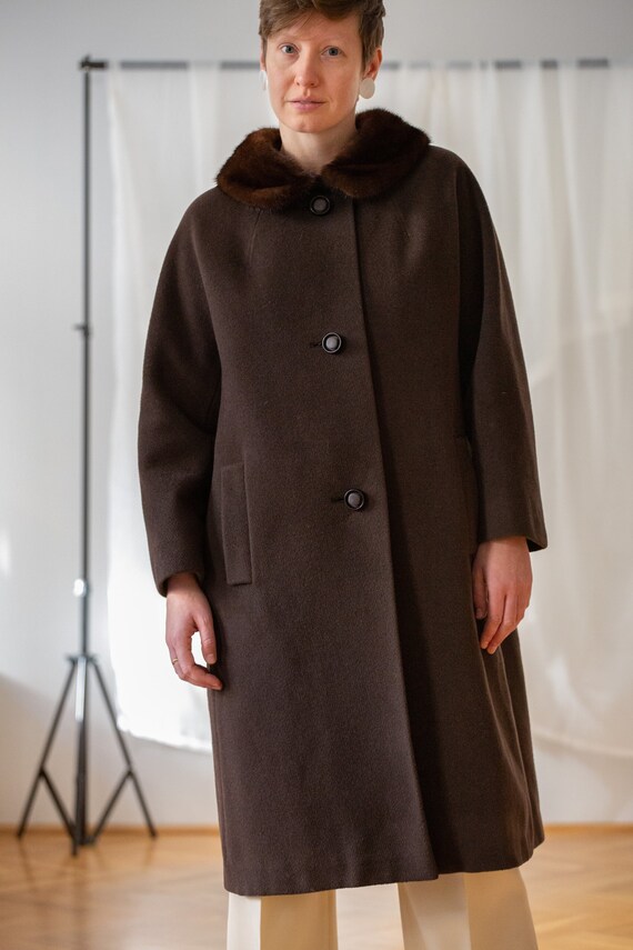 Manteau Vintage En Fourrure Véritable - Taille S, Coupe Pea Coat, Couleur Brun Tri, Très Bon état