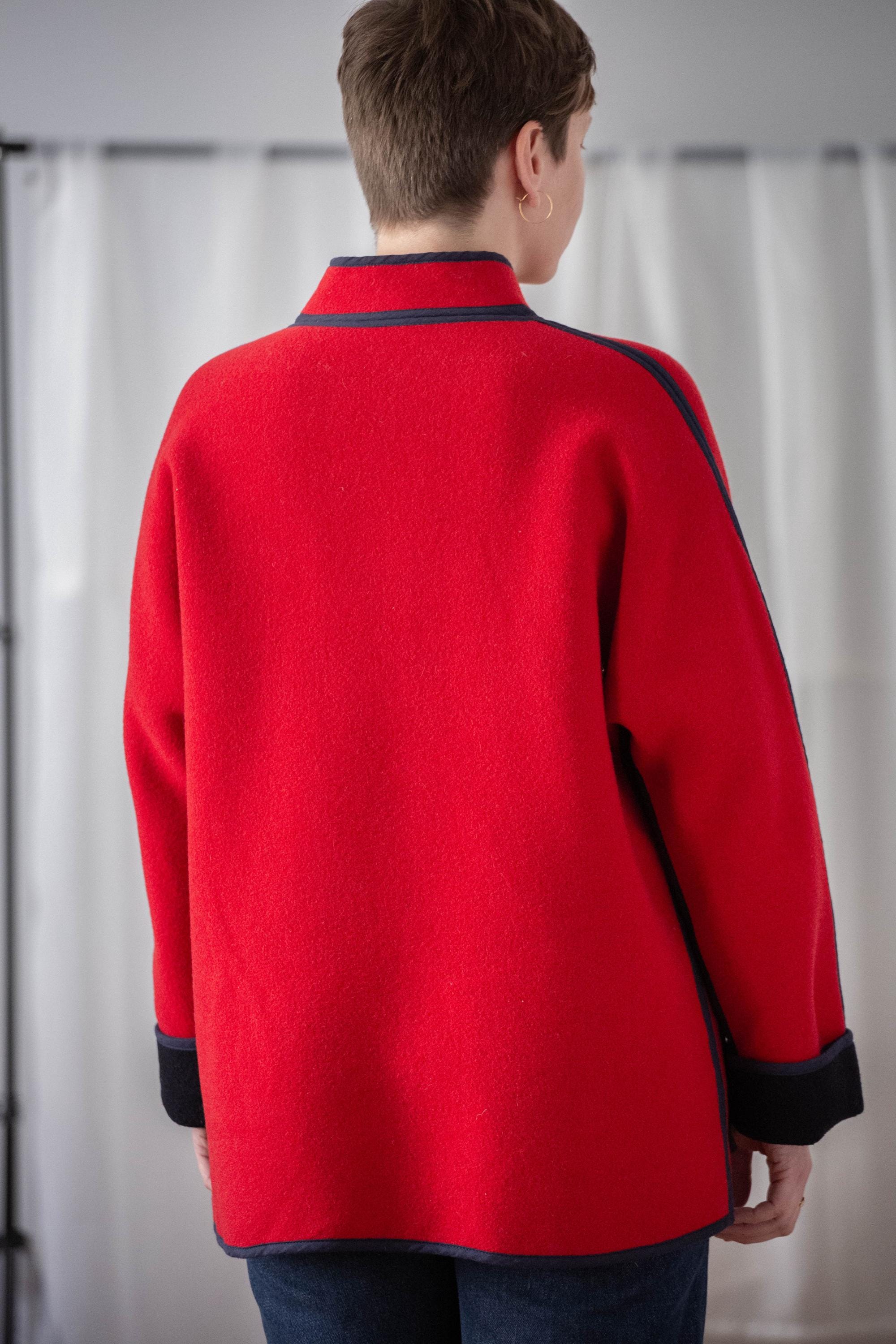 ジャケット・アウター [SullneArchives] 90s Wool Mode Blouson Vintage Reversible Wool Jacket in Red & Navy Blue for Women