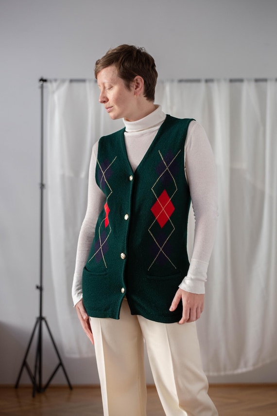 Pull sans manches vintage en laine d'agneau à motifs à motifs de