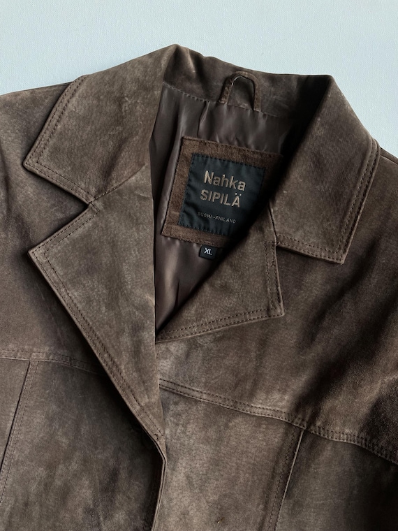 Blazer in pelle scamosciata marrone vintage da uomo