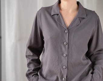 トップス french vintage linen twill BIG T French Vintage 100% Linen Top, Light Blue - Size XS-S, Flared