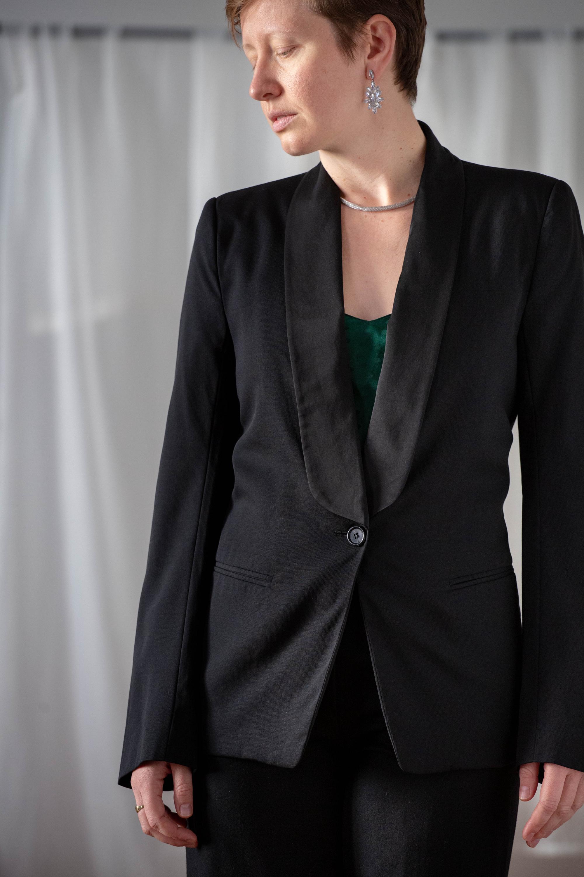 Vintage Ann Demeulemeester Wool Tuxedo Jacket: Black Shawl