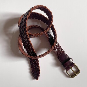 Vintage Braided Leather Belt in Dark Brown | Metallic Buckle  display picture 2
