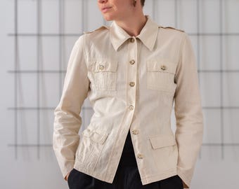 ジャケット・アウター 80s 90s EURO linen tailored jacket beige Retro 80s Jacket, 90s ARMANI Jacket, ARMANI JEANS Chore Coat