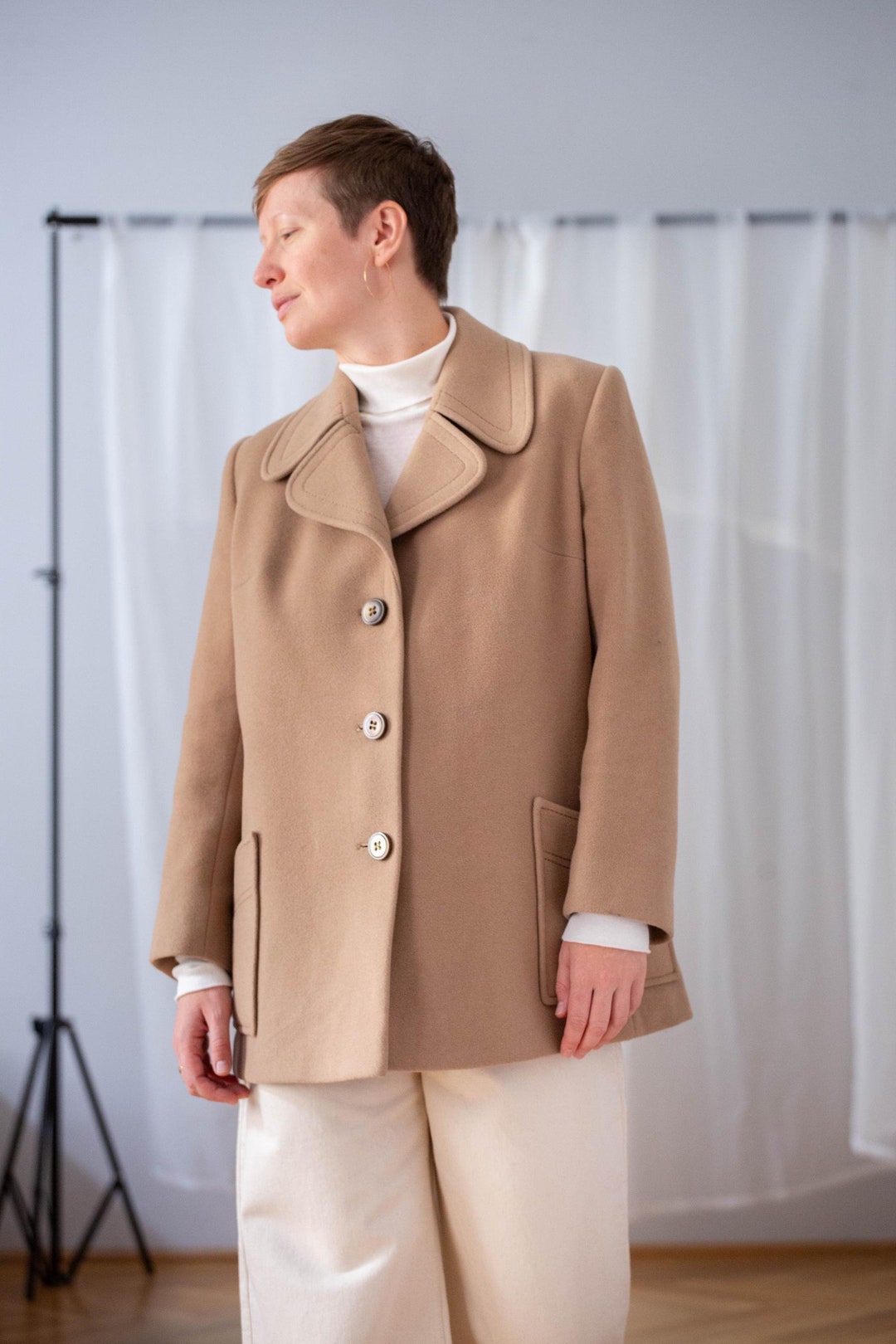 Damen Mantel Wollmantel Camel Klassischer Mantel Camel