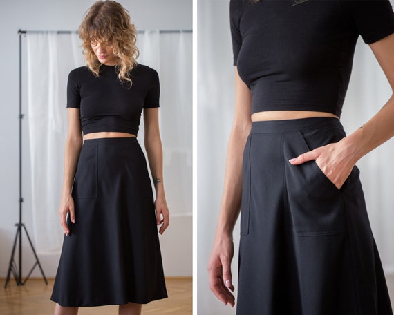 Vintage jupe portefeuille CACHAREL en pure laine en Noir pour femme Taille  XS Jupe trapèze simple longueur genou avec poches NVS379 - Etsy France