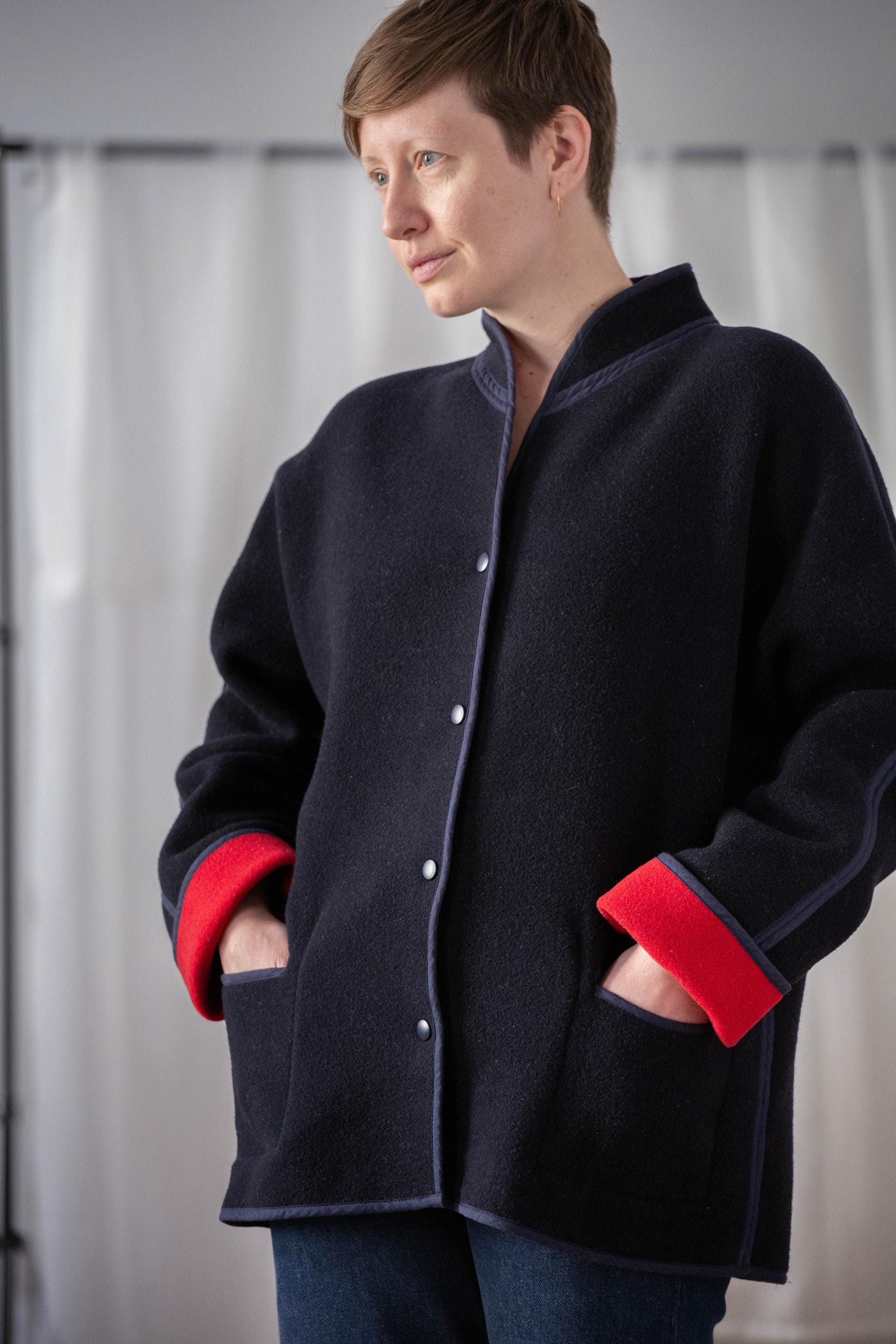 Vintage Reversible Wool Jacket in Red & Navy Blue for Women