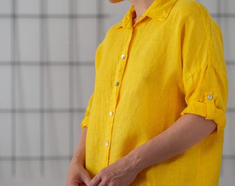 トップス 80s 90s EURO linen open collar shirt ITA 80s 90s EURO unknown linen shirt from ITALY