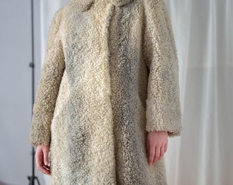 Manteau En Cuir Retourné Beige Vintage - Doublure Mouton, Taille 40/ M (Occasion Parfait état)