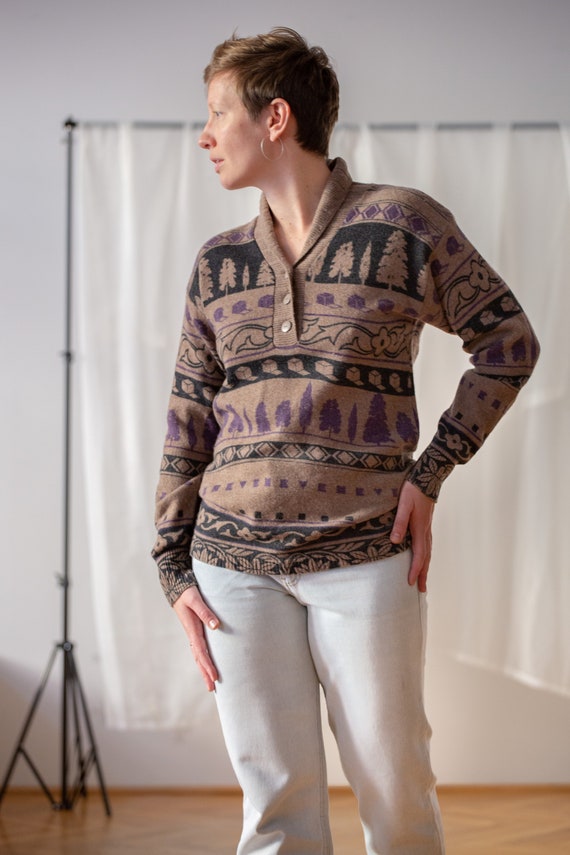 Vintage KRIZIA Novelty Pattern Sweater in Taupe B… - image 5