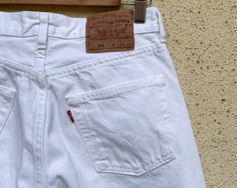 vintage classique Levi's 501 en blanc pur pour femme | Taille 27"/Petit | Pantalon en jean droit en coton épais des années 1990 NVS1156