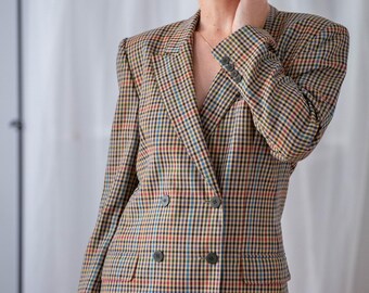 Vintage Escada by Margaretha Ley Tailored Blazer in Checkered Dark