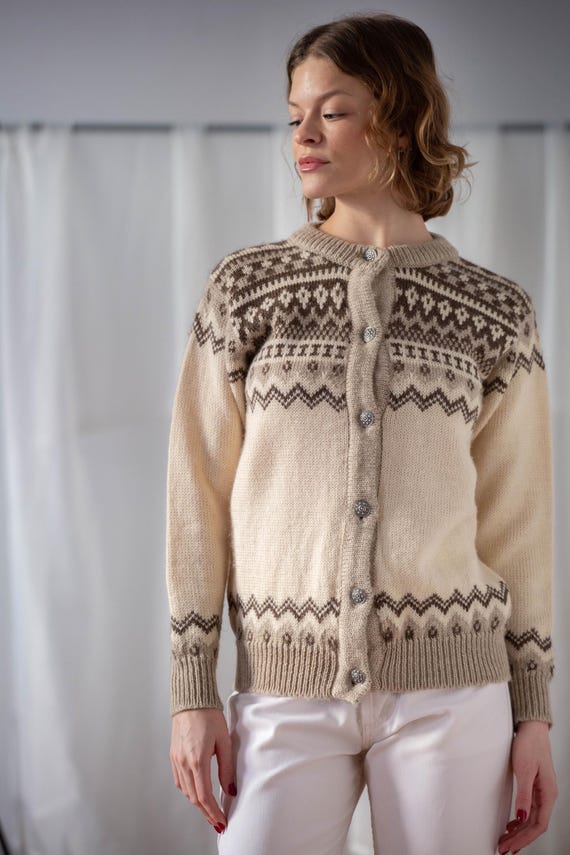 Cardigan Dale Of Norway à Motifs - Pure Laine - Taille M - Couleur Blanc/Marine - Occasion Très Bon état