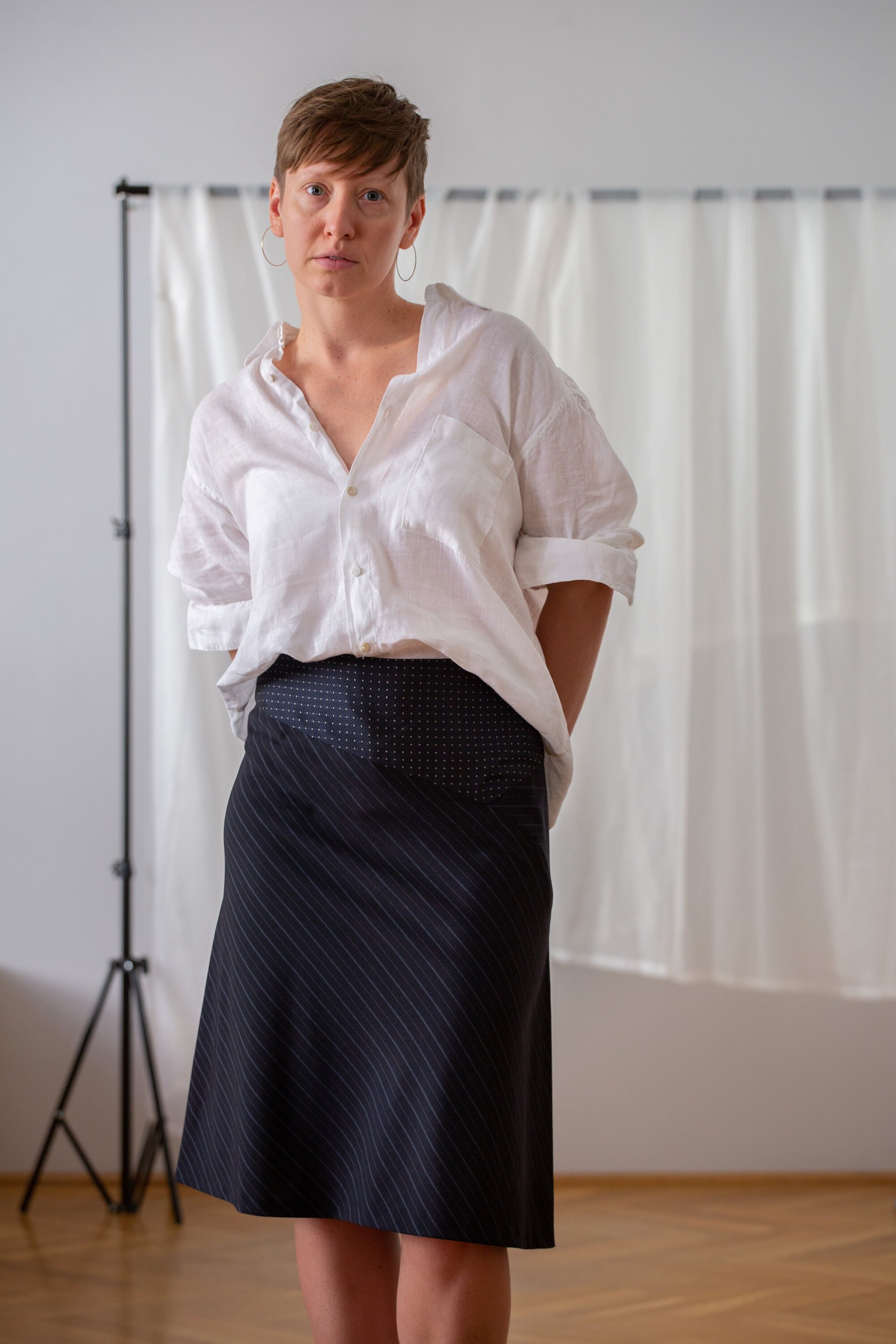 スカート LCDC : 25SS / STRIPED LONG SKIRT (DARK NAVY) Classic Gloria Sachs Navy Striped Silk Skirt / Sz L – Xtabay