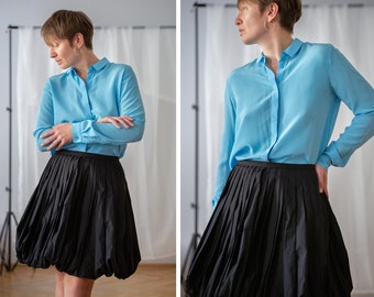 Vintage MARIMEKKO Bubble Skirt in Black for Women | Size L | 100% Cotton Voluminous Pleated Short Full Skirt NVS709