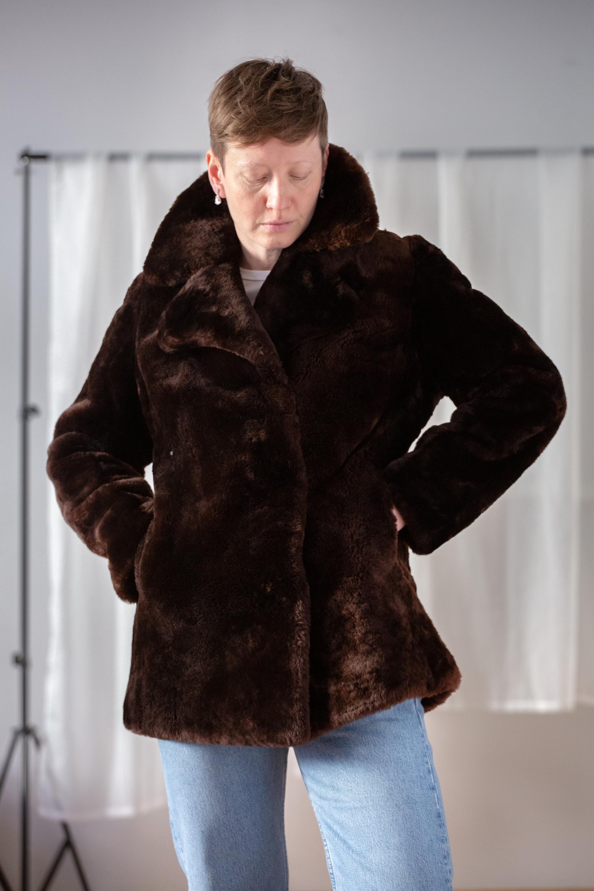 Manteau De Fourrure Véritable - Marron, Taille M, Occasion Très Bon état