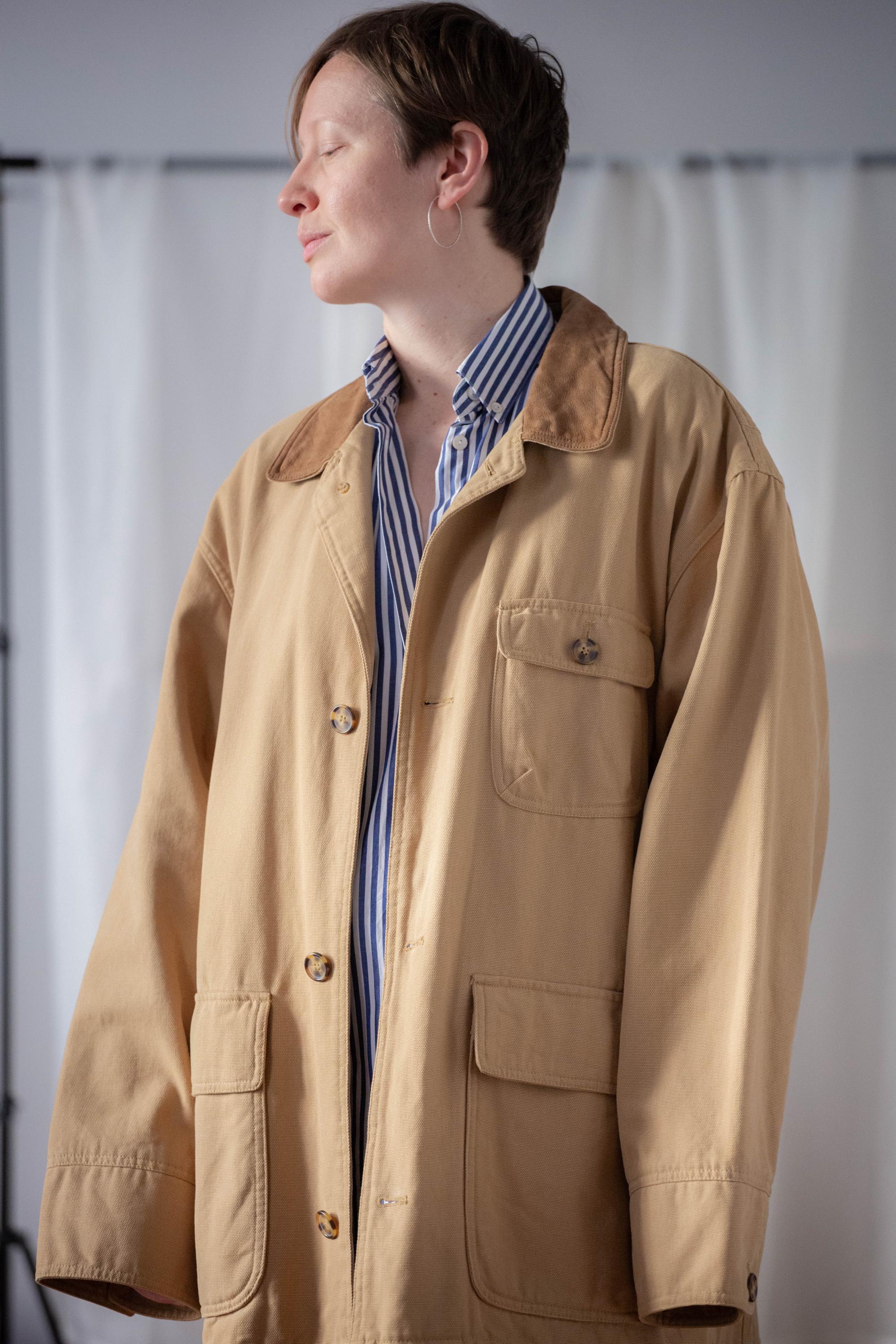 Vintage Sand Brown Cotton Canvas Field Jacket: Men's L-XL Leather